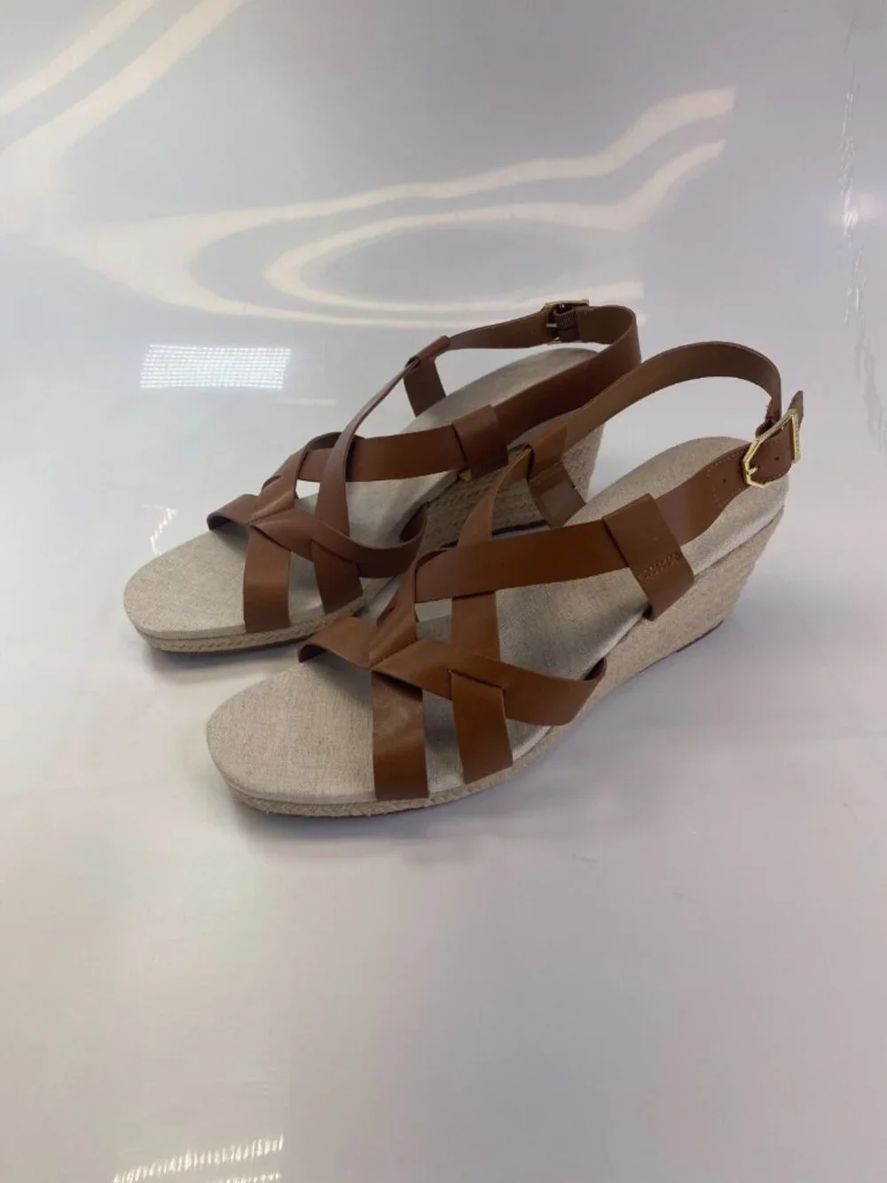 Cole Haan Women's Crystal Brown Espadrille Wedge Sandal 70mm Sz 11